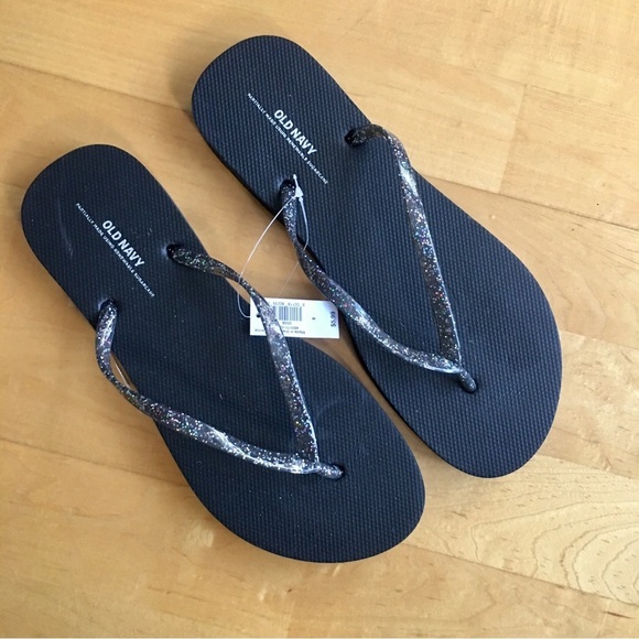 Old Navy Glitter Sparkle Toe Thong Flip Flops, Black, Colorful, Size 8, NWT - Picture 1 of 11